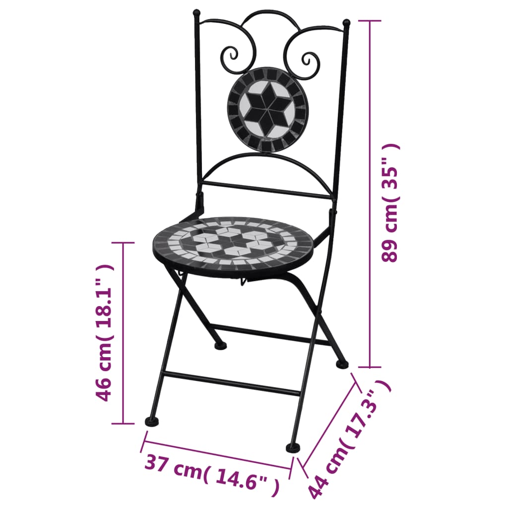 Bistrostühle Klappbar 2 Stk. Keramik Schwarz und Weiss
